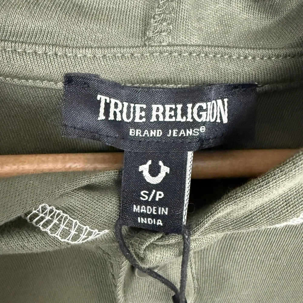 True Religion Hoodie Adult Small Green Hooded Flock Henley Shirt Graphic Men S